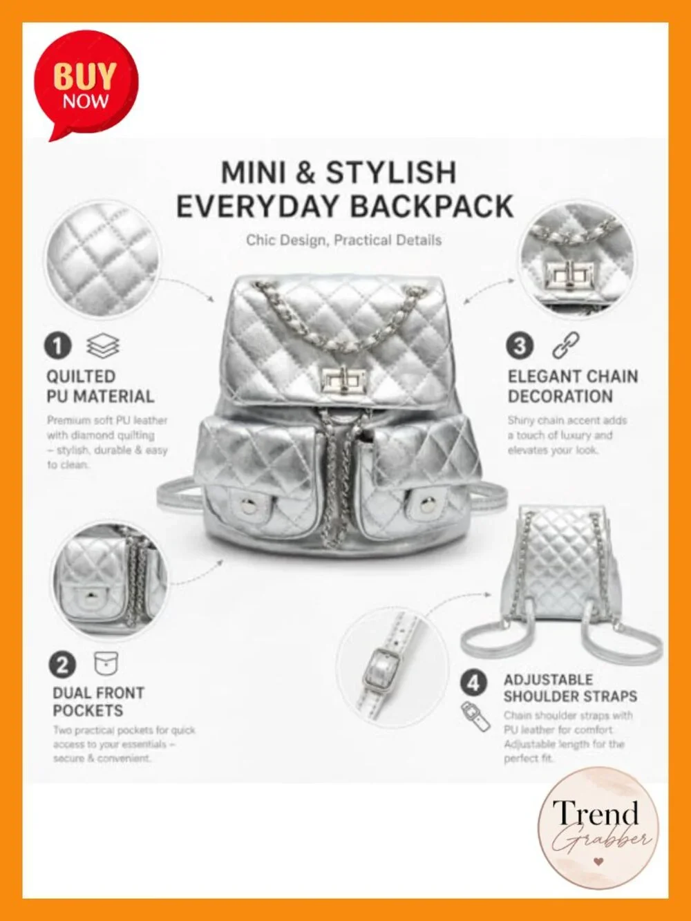 Quilted Mini Backpack Purse for Women, Small Faux Leather Backpack with Chain